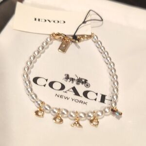 Coach Charms Pearl Cubic Zirconia Bracelet + Dust Bag Nwt ❤️